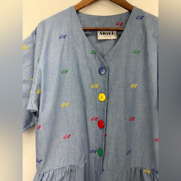 Vintage Ariel New York size Large Women’s Blue Turtle Embroidered Jumpsuit - Picture 2 of 6